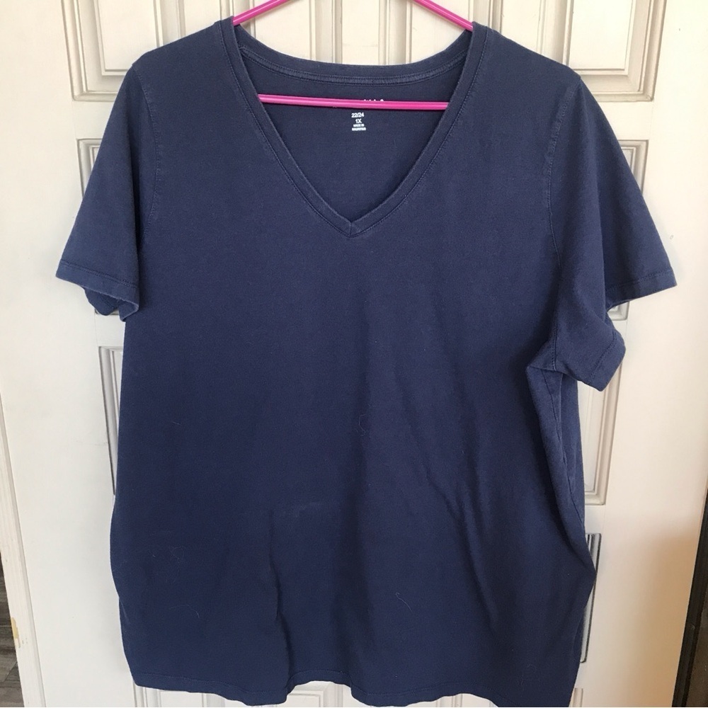 Woman Within Tee Shirt SzXL V Neck Short Sleeves Cotton